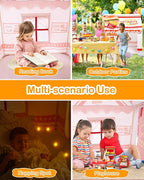 Kids Play Tent, Toddler Tent for Kid Indoor & Outdoor, 48.5"x39.4"x48.5" Playhouse Tent Burger Theme with Complete Toys Set, 3 Window, Lights and Balloons