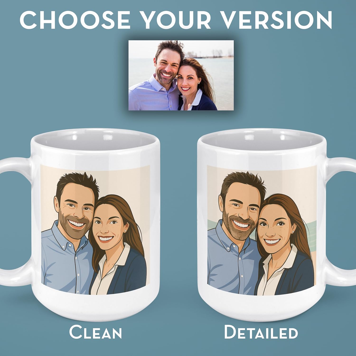 Personalized Coffee Mug, Custom Drawing Portrait Gift, Funny Customized Coffee Gift for Men & Women, Custom Mugs with Pictures, Light Blue 15oz Father's Day Mug