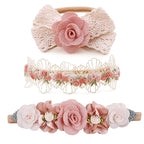 Baby Girl Nylon Headbands Flower Hair Bows Accessories-Elastic Hair Band Crown Handmade FLoral Wraps Birthday Gifts for Girls Newborn Infant Toddler 3Pcs