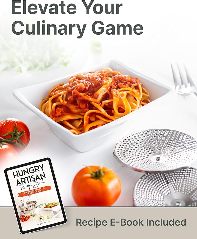 Stainless Steel Food Mill with Detachable Handles – Hand Crank Grinder for Baby Food, Tomato Sauce & Mashed Potatoes – Includes 3 Discs – Easy to Use & Clean – Great for Home Chefs, Parents & Canning