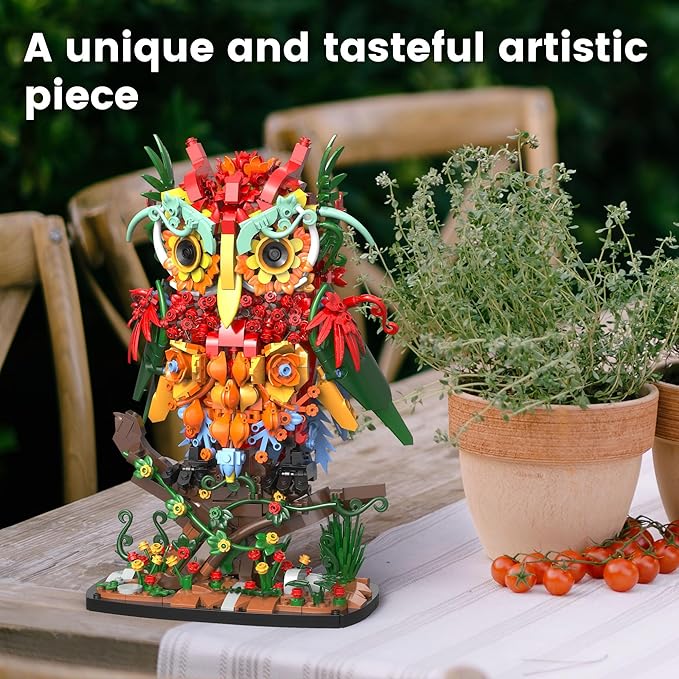 JOJO&Peach Flower Owl Animal Building Toys for Adults & Teens, A Floral Bird Model Kit for The Home Decor & Office Display, Botanical Collection Birthday Gift for Women Girls Aged 10+ (1309 Pieces)