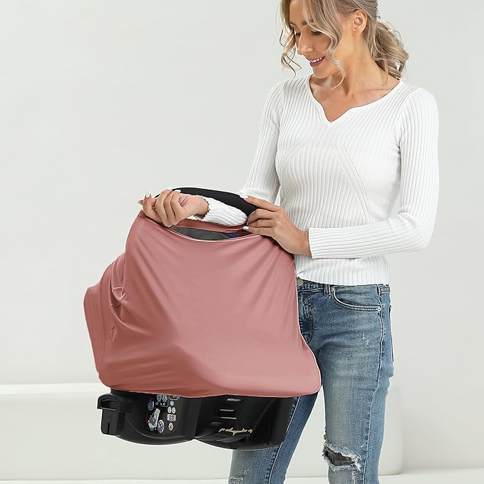 Breathable Car Seat Cover for Babies – Multi-Purpose Soft Rayon Nursing Cover for Breastfeeding, High Stretchy Infant Carseat Canopy, Stroller Cover (Smooth Rayon, Blush)