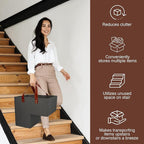 SAM AND MABEL Stair Baskets for Carpeted Stairs and Wooden Stairs – 16”L x 9.5”W x 16”H Staircase Basket with Handles, Foldable Stairway Storage Organizer for Home and Office Decor (Elegant Black)