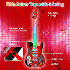 Kids Guitar and Microphone Playset with 4 Strings, Electric Guitar Kit with Lifting Mic Stand, Toddler Toys Musical Instruments Starter Kit, Karaoke Machine Toys for Boys Girls Christmas Guitars Gifts