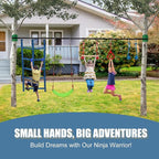 Slsy 60FT Ninja Warrior Obstacle Course with 10 Obstacles, Ninja Slackline Kit for Kids, Durable Playset Equipment for Boys & Girls with Monkey Bar, Swing, Climbing Ladder & Net