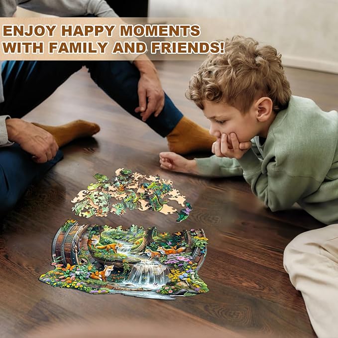 Wooden Puzzles for Adults, Fox Wooden Jigsaw Puzzle for Adults, 255 Piece Unique Animal Shape Wood Puzzles Adult, Birthday Party Gifts for Friends & Family Leisure Time Game Home Decor (L-13.4*12.8in)