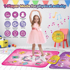 VATOS Double Dance Mat for Girls - 4 Game Modes & 9 Challenge Levels with Adjustable Volume, Led Light & Wireless Bluetooth | Music Play Mat Birthday Gifts Toys for Kids Ages 3 4 5 6 7 8 9+ Years Olds