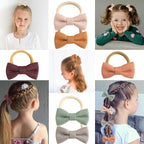 24-Pack Multicolor Linen Bow Hair Ties for Toddler & Infant Girls - Gentle No-Damage Elastic Ponytail Holders