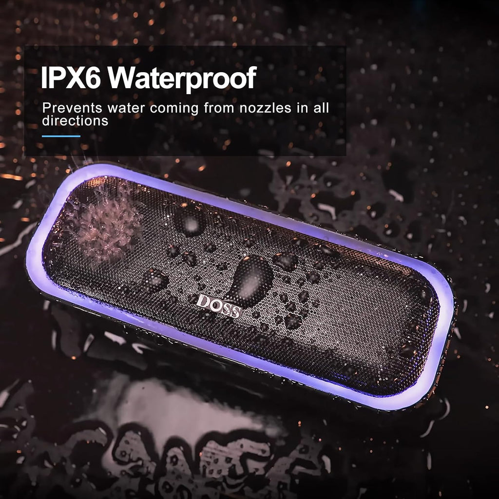 DOSS SoundBox Pro Bluetooth Speaker with 20W Stereo Sound, Active Extra Bass, IPX6 Waterproof, TWS Pairing, Multi-Colors Lights, 20H Playtime, Portable for Beach, Outdoor-Orange