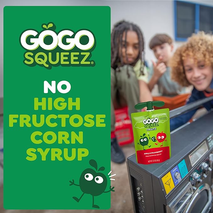 GoGo squeeZ Applesauce and Fruit Puree, Apple Strawberry, 3.2 oz (Pack of 48), Unsweetened Fruit Snacks for Kids, Gluten Free, Nut Free, Recloseable Cap, BPA Free Pouches (Packaging May Vary)