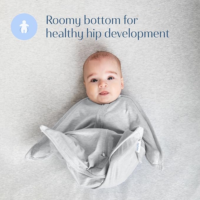 SleepingBaby Zipadee-Zip Transition Swaddle - Cozy Baby Swaddling Blanket with Zipper Convenience - Roomy Wearable Blanket for Easy Diaper Changes - 12-24 Month - Recharge Silver Heather