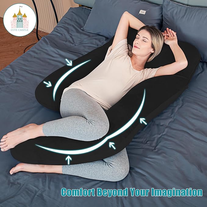 Cute Castle Pregnancy Pillows, Soft U-Shape Maternity Pillow with Removable Cover - Full Body Pillows for Adults Sleeping - Pregnancy Must Haves - Jumbo 57 Inch - Black