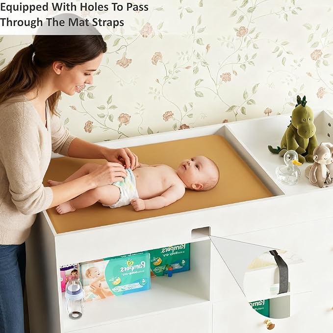 Baby Changing Table,Diaper Changing Table with Large Tabletop,4 Drawers,Open Storage Space & Side Shelves,Modern Storage Crib with Changing Table Dresser for Nurseries and Baby Rooms,White