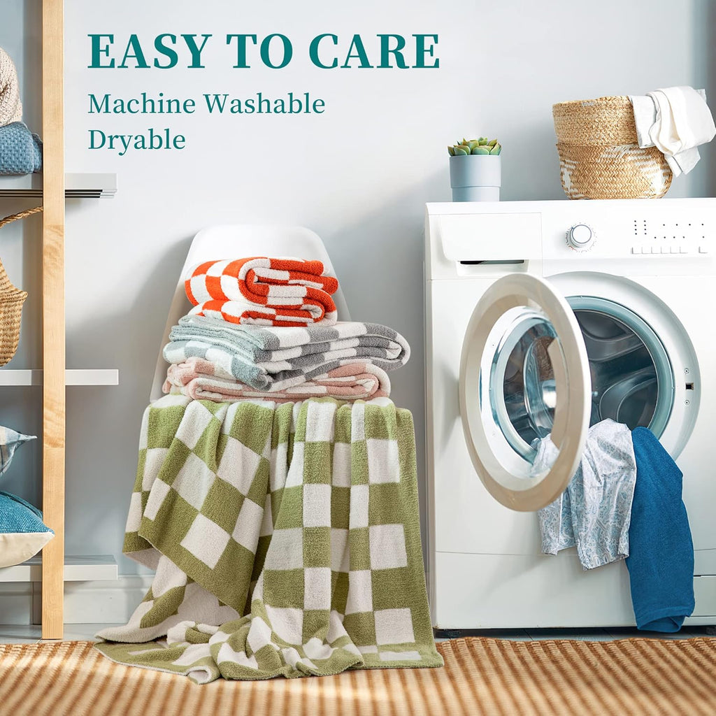 SeaRoomy CheckeredThrow Blanket, Soft Fluffy Microfiber Knit Throw Blanket for Couch Bed, Warm Cozy Reversible Checkerboard Knitted Blanket Room Decor(Burnt Orange, 51"×63")