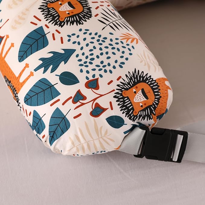 Nursing Pillow for Breastfeeding,Ergonomic Baby Feeding Pillows with Removable Washable Cotton Slipcover, Adjustable Waist Strap,Plus Size,More Support for Mom and Baby(Lion)