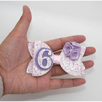 Sixth Birthday Hair Bow for Baby Girls 1 2 3 4 5 6 Years Sprinkle Decorations Party Hair Clip Accessories for Six 6th Birthday Glitter Purple Rose