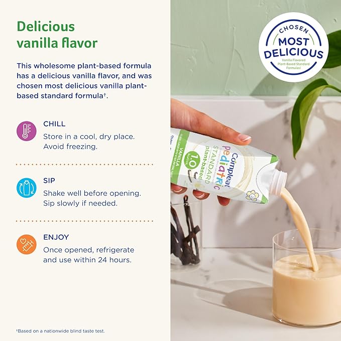 Compleat Pediatric Standard 1.0 Plant-Based Vanilla Nutrition Shake, 8g of Protein, 27 Vitamins & Minerals - Vegan Tube Feeding Formula, 8.45 Fl Oz (Pack of 12)