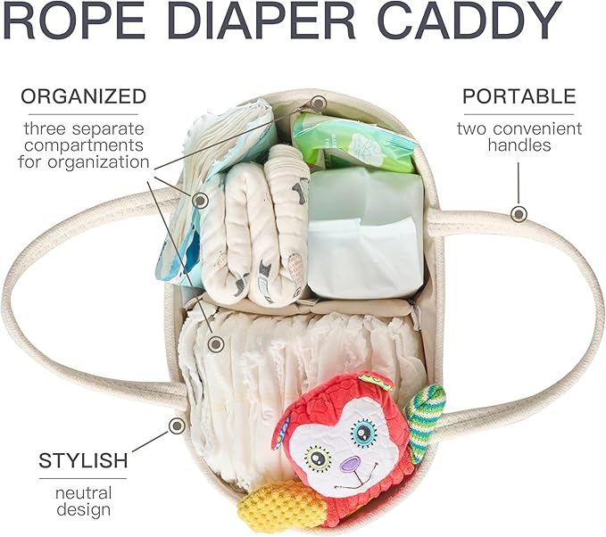 Diaper Caddy Organizer, Empty Gift Basket for Newborn Essentials, Baby Storage Basket, Stylish Gift Bag for Baby Shower, Boys and Girls – Small, White and Beige Brown