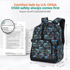 Choco Mocha Gamer Backpack for Boys, Elementary School Backpack for Boys Ages 6-8 Kids Kindergarten Backpack Bookbag 17 Inch with Chest Strap, Black