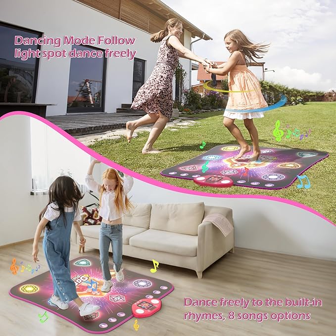 Girl Toys Age 3-4 Years Old, Dance Mat for 3-12 Year Old Kids - Light Up 8 Buttons Dance Mat with 7 Game Modes Dance Pad - Birthday Gifts for Girls Boys Kids Age 4-7 8-12