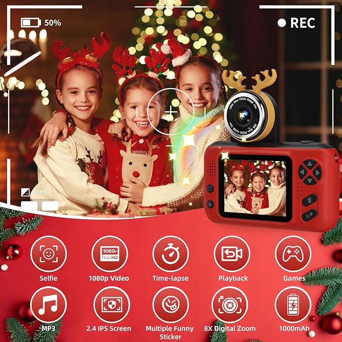 Kids Camera Girls for 3 4 5 6 7 8 9 Years Old Girls,1080P HD Video Selfie Camera with 32G SD Card Kids Digital Camera Toys for Toddler Birthday Gifts Red