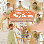 Avenlur Sweetgum Indoor Wooden Playset, 8-in-1 Climber with Rock Wall, Slide, Monkey Bars, Swing, Ages 2-6 Years