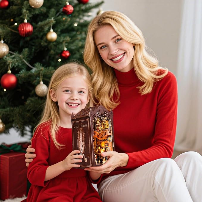 Book Nook Kit for Adult DIY Booknook Dollhouse Miniatures Bookshelf Insert Library Decor 3D Wooden Puzzle