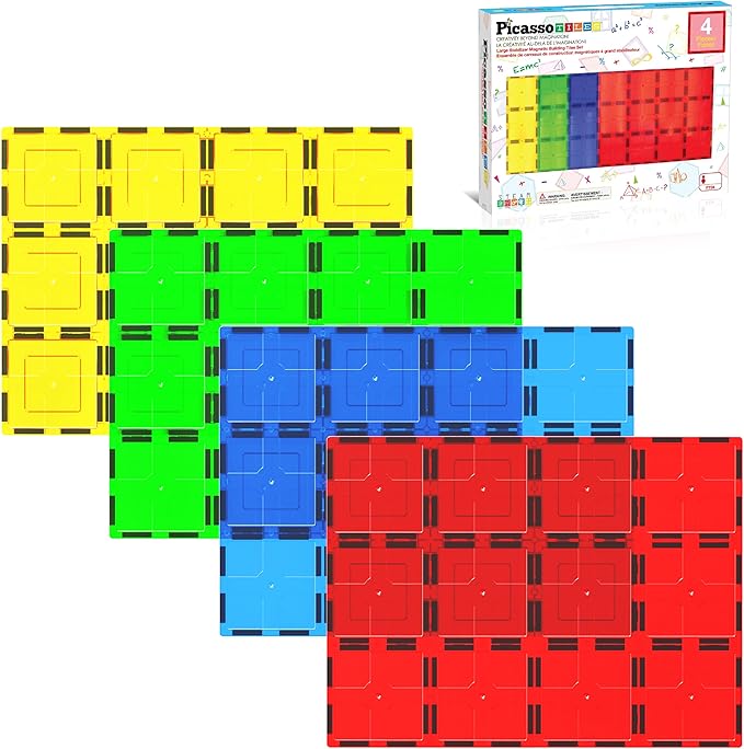 PicassoTiles Magnetic Building Block Tiles Supersize Stabilizer Base Toy Large Size Magnet Tile Plate Jumbo XL Add On Durable Foundation Compatible Education Construction STEM Learning Stacking Set