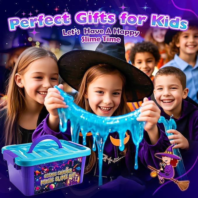 Magic Galaxy Slime Kit for Kids 6-12, DIY Butter Slime Making Kit with Glitter Powder, Galaxy Stickers & Dark Matter Creative Sensory Toys, Fun Birthday Gift for 6-12 Year Olds Girls Boys