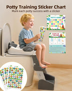 3-in-1 Potty Training Toilet, Toddler Toilet Seat with Step Stool, Foldable Potty Ladder with Potty Chart, PU Cushion, Splash Guard, Anti-Slip Steps & Urinal for Boys & Girls, Grey