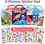 6 Set (260pcs) Puffy Sticker Books Activity for Kids, Animal, Farm, Dinosaurs, Space, Vehicle, Ocean, 3D Reusable Stickers for Boys and Girls, Travel Sticker Books for Kids Ages 3+
