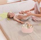 Diaper Caddy Organizer Cotton Rope Baby Basket Nursery Storage and Portable Tote Bag for Car Ideal Baby Shower Gifts and Registry Must-Have for Newborn Essentials coral pink