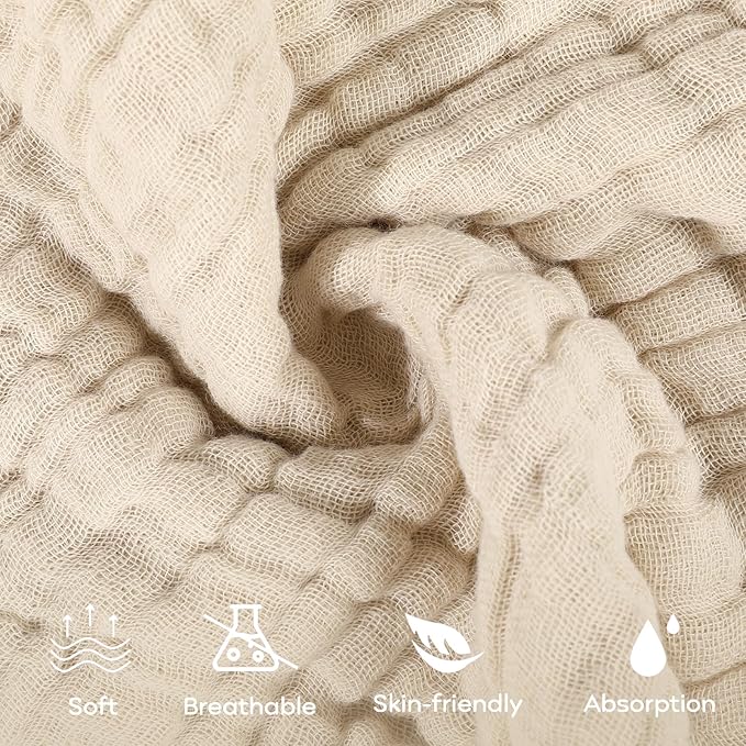 Yoofoss Muslin Baby Washcloths 100% Cotton Face Towels 6 Pack Wash Cloths for Baby 12x12in Soft and Absorbent Baby Wipes (Apricot)