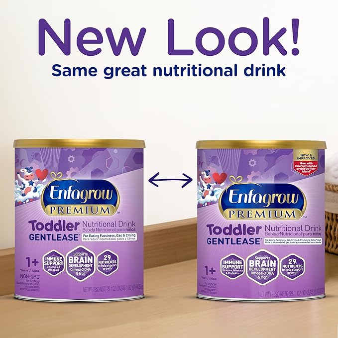 Enfagrow PREMIUM Gentlease Toddler Nutritional Drink, Made with Real Milk, Designed to Ease Fussiness, Gas & Crying, Nutrients for Growth & Immune Support, Powder Can, 29.1 Oz (Pack of 4)