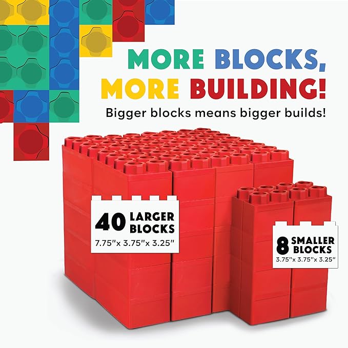 Big Blocks for Kids Ages 4-8 — Indoor & Outdoor Blocks Kids Games — Red Large Building Blocks - 48 pc
