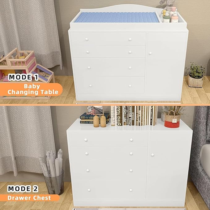Changing Table with 4 Drawers and Open Storage Space, Drawer Changing Table