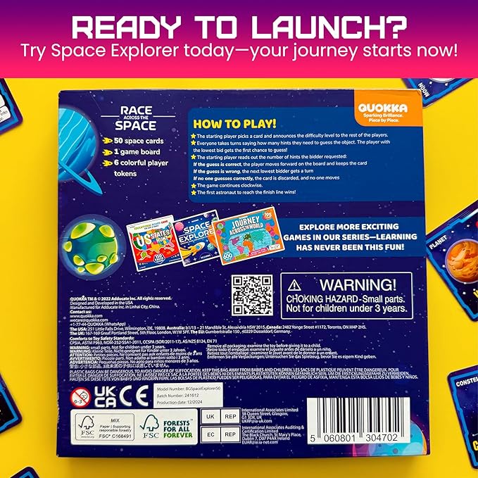 QUOKKA Space Board Game for Kids Ages 8-12 and Families – Fun Space Trivia Game with 50 Cards, Colorful Tokens & Game Board – Learn Planets, Moons Facts – Educational Family Games