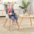 HONEY JOY Baby High Chair, 6-in-1 Eat & Grow Wooden Highchair/Toddler Chair with Removable Tray, 5-Point Harness, PU Cushion and Footrest, Convertible High Chair for Babies and Toddlers(Dark Gray)
