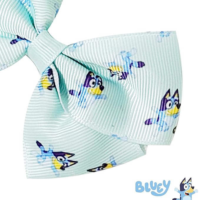 Bluey Kids Hair Bows - Hair Accessories Gift Set - Bluey Hair Bow - 7 Pcs 4 Inch Bow Bundle - HairBows for Girls - Different Bluey print on each clip - Alligator Clip - Ages 3 +