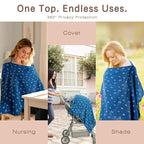 Nursing Cover 100% Cotton Breastfeeding Cover Privacy Muslin Large Full Coverage Baby Nursing Scarf with Gift Box (Blue Starry Sky)