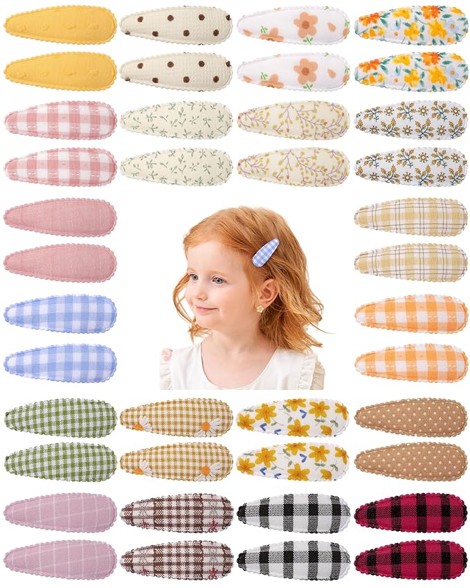 doboi 40Pcs Toddler Hair Clips Hair Barrettes Baby Girl Hair Bows Clips Floral Print Non Slip Snap Hairpins Flower Hair Clips for Girls Kids Toddler Hair Accessories
