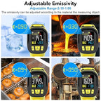 Infrared Thermometer Temperature Gun,-40°F to 1472°F, Non-Contact Digital IR Thermometer Temp Gun with Thermocouple Probe for Cooking, Pizza Oven, HVAC, Engine, Griddle, Adjustable Emissivity