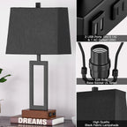 Touch Control Table Lamps Set of 2, Modern Bedside Lamps with 2 USB Charging Ports & AC Outlet, 3-Way Dimmable Wood Nightstand Lamp for Living Room Bedroom End Table Office Black(2 LED Bulbs Included)