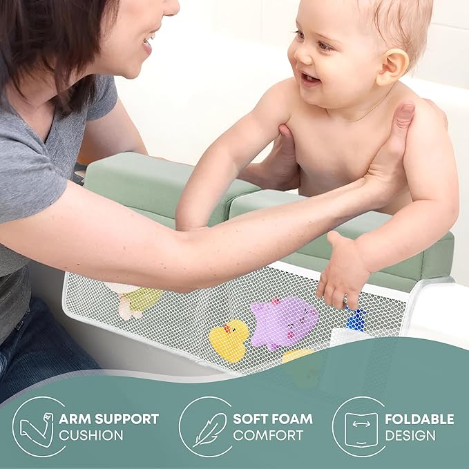 Comfortable Baby Bath Kneeler & Elbow Rest Pad Set – Extra Thick Foam Cushion with Toy Organizer – Non-Slip, Quick Dry Support for Infant & Toddler Bath Time
