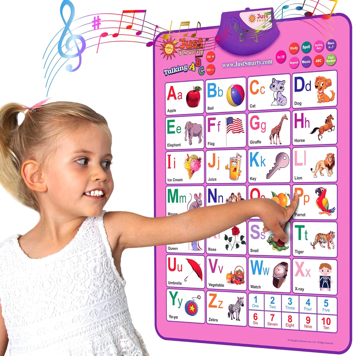 Just Smarty Interactive Alphabet Wall Chart | Talking ABCs & 123s Music Poster | Learning Toys for Toddlers 1-3 | Best Gift for Toddler Girl Ages 1 2 3 4 5 | Learning Posters for Toddlers 2-4 Years