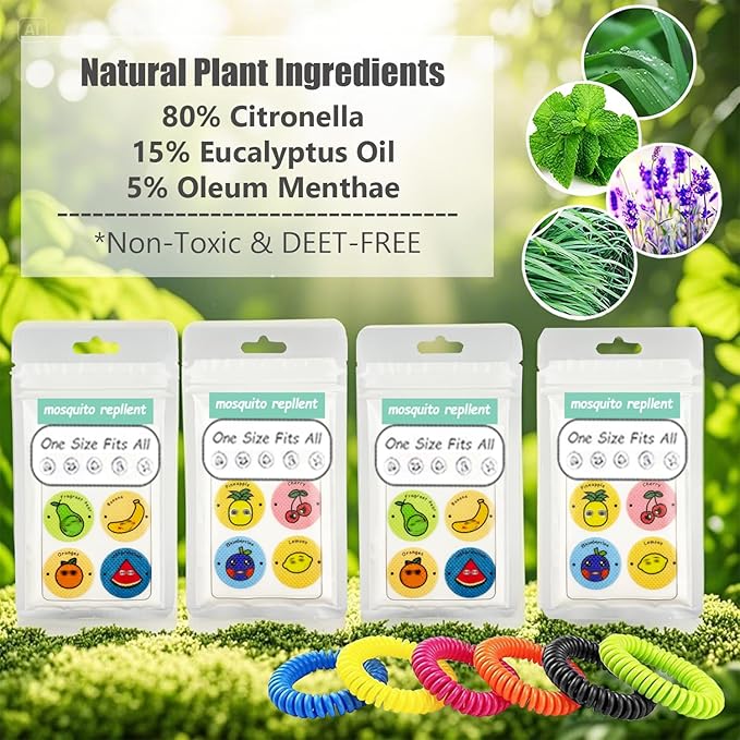 240Pcs Mosquito Patches Stickers, Individually Wrapped Natural Plant Based Mosquito Stickers with 6 Pack Mosquito Repellent Bracelets for Kids Adult Outdoor Hiking, Camping, Travel