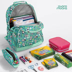 Choco Mocha Cheetah Backpack for Girls, Elementary School Backpack for Girls Ages 6-8 Kids Kindergarten Backpack Bookbag 17 Inch with Chest Strap, Green