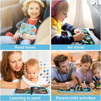 Erasable Doodle Set for Kids - Reusable Magic Drawing Book with 12 Watercolor Pens 14 Page Drawing, Road Trip Car Game Writing Painting Set for Boys and Girls (Blue Zoo)