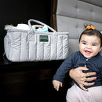 Large Diaper Caddy Organizer with Handle – Baby Basket for Nursery, Car, and Changing Table – Portable Baby Storage with Compartments – Perfect for New Parents and Baby Shower Gifts (Gray)