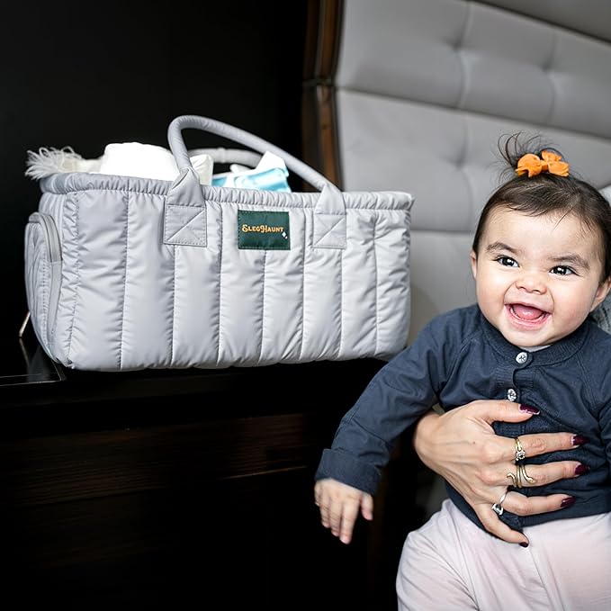 Large Diaper Caddy Organizer with Handle – Baby Basket for Nursery, Car, and Changing Table – Portable Baby Storage with Compartments – Perfect for New Parents and Baby Shower Gifts (Gray)